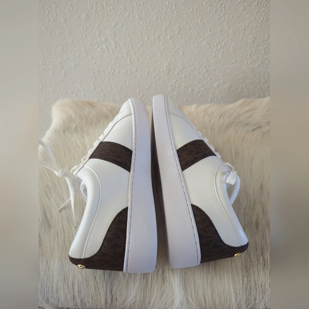 Michael Kors Irving Stripe Lace Up Designer Sneakers Optic White Multi  8.5